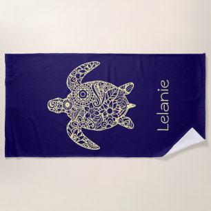 Mandala Turtle Royal Blue Beach Towel