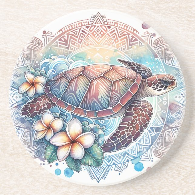 Mandala Turtle Sandstone Coaster (Front)
