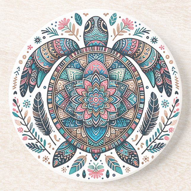 Mandala Turtle Sandstone Coaster (Front)