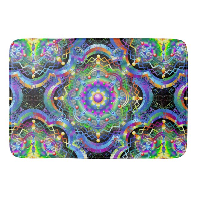Mandala Universe Psychedelic Colours Bath Mat (Front)