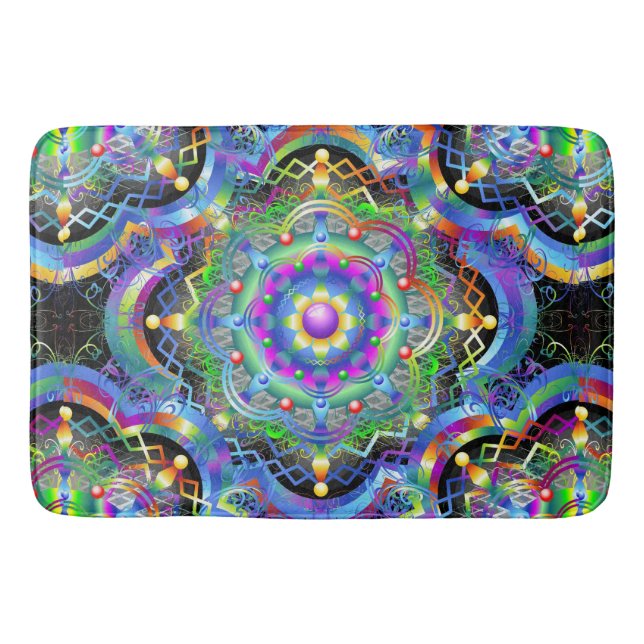 Mandala Universe Psychedelic Colours Bath Mat (Front)