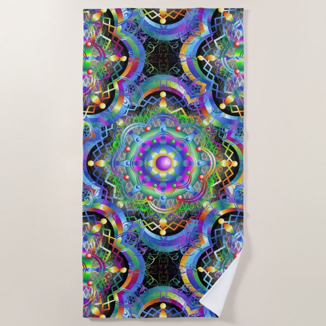 Mandala Universe Psychedelic Colours Beach Towel (Front)