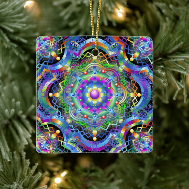 Mandala Universe Psychedelic Colours Ceramic Ornament (Tree)