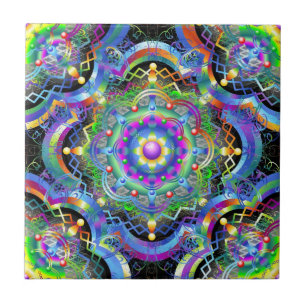 Mandala Universe Psychedelic Colours Ceramic Tile
