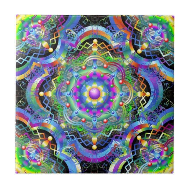 Mandala Universe Psychedelic Colours Ceramic Tile (Front)