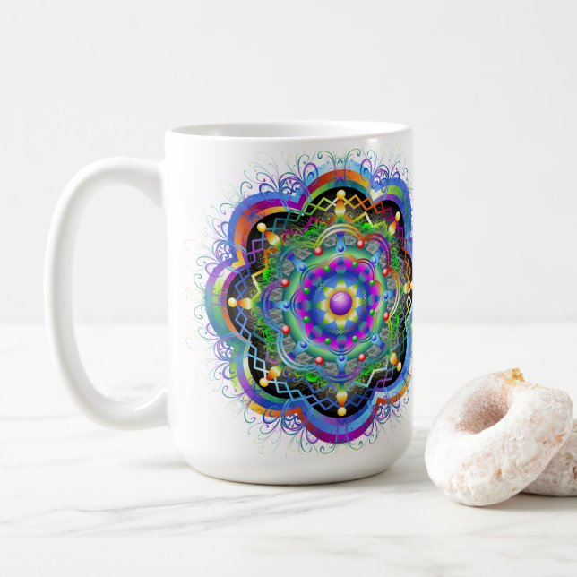 Mandala Universe Psychedelic Colours Coffee Mug (With Donut)