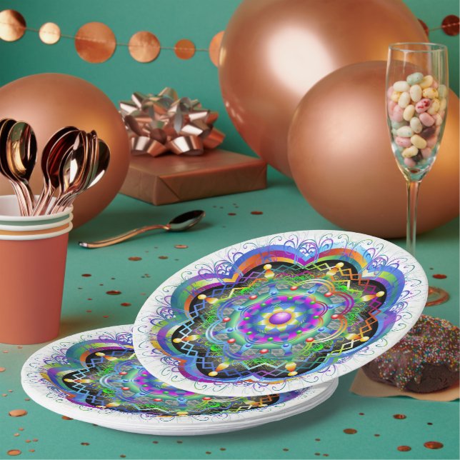 Mandala Universe Psychedelic Colours Paper Plate (Multi)