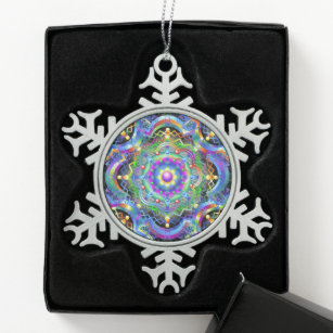 Mandala Universe Psychedelic Colours Snowflake Pewter Christmas Ornament