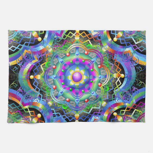 Mandala Universe Psychedelic Colours Tea Towel (Horizontal)