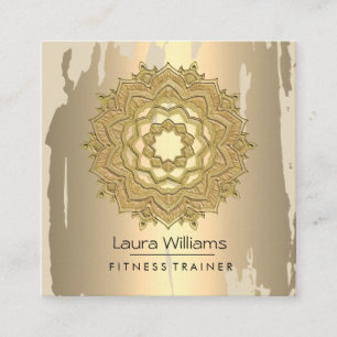 Mandala Vintage Lotus Flower Gold Yoga Instructor Square Business Card