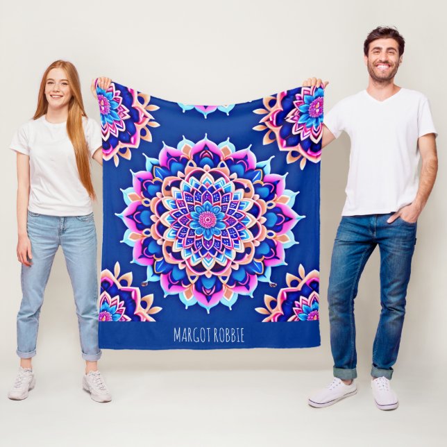 Mandala Violet Pink Geometric Pattern Fleece Blanket (In Situ)