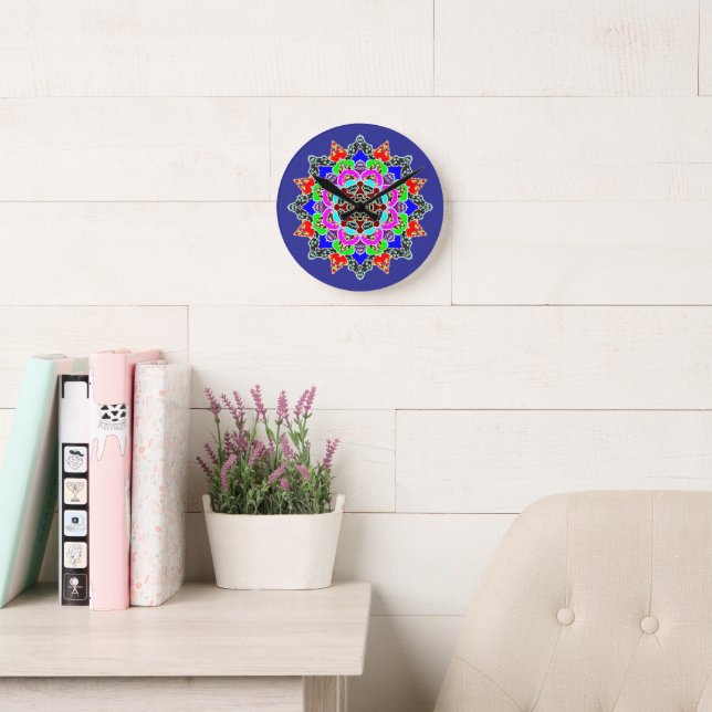 Mandala Wall Clock, 8" Round Acrylic Clock (Reading Room)