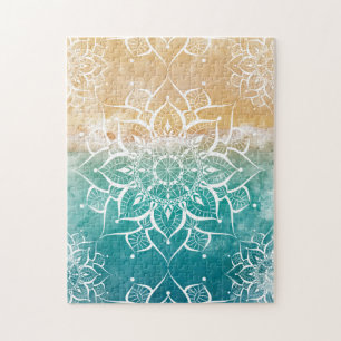 Mandala watercolor beach sea ocean yoga zen jigsaw puzzle