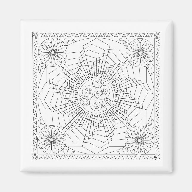 Mandala Wheel in Black and White - Colouring Card  Magnet (Front)