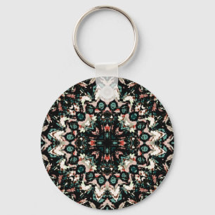 Mandala. White, green, beige circular ornament Key Ring