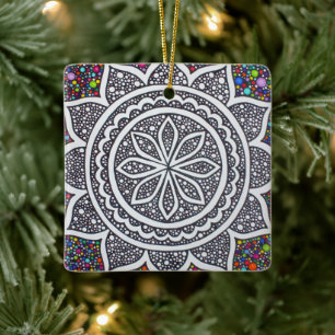 Mandala with Bubbles Ceramic Ornament