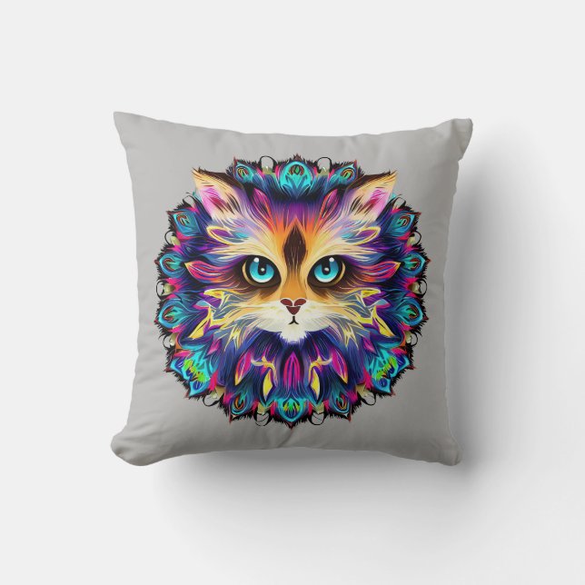 Mandala with cute furry Cat portrait  Cushion (Front)