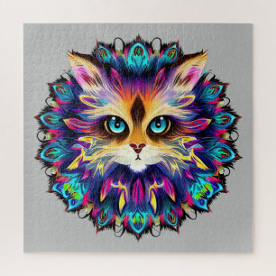 Mandala with cute furry Cat portrait  Jigsaw Puzzle