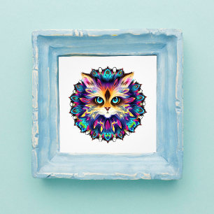 Mandala with cute furry Cat portrait  Photo Print