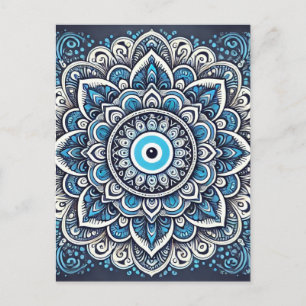 Mandala with evil eye postcard