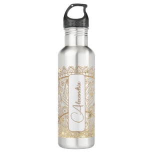  Mandala with Gold Stars on White Personalised 710 Ml Water Bottle