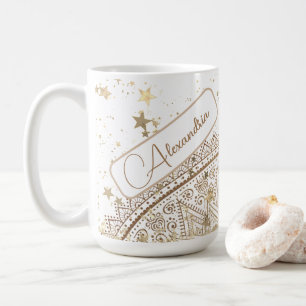 Mandala with Gold Stars on White Personalised Coffee Mug