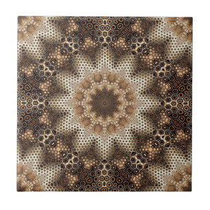 Mandala with Hexagonal Elements Ceramic Tile