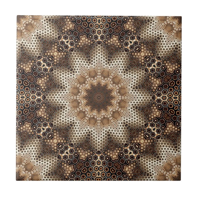 Mandala with Hexagonal Elements Ceramic Tile (Front)