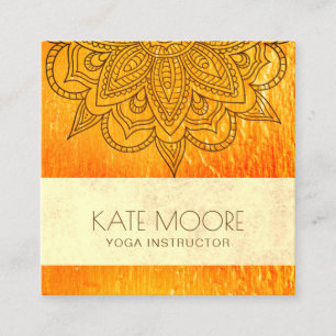 Mandala With Orange Gold Metallic Square Business Card