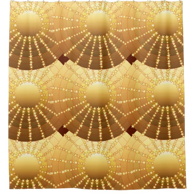 Mandala with Stars - golden satin gradient Shower Curtain (Front)