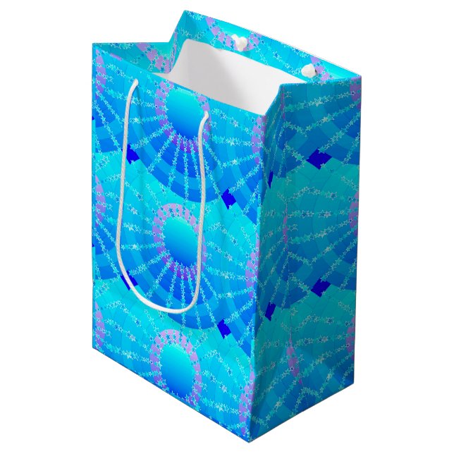 Mandala with Stars - turquoise satin gradient Medium Gift Bag (Front Angled)