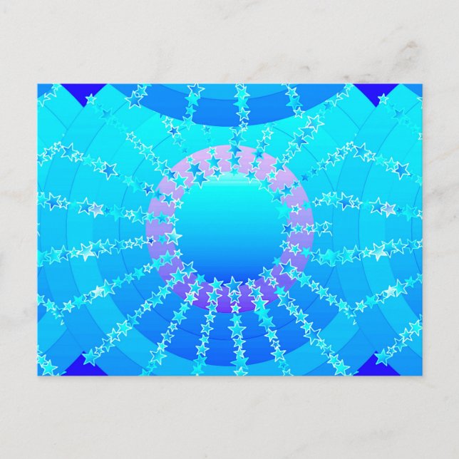Mandala with Stars - turquoise satin gradient Postcard (Front)