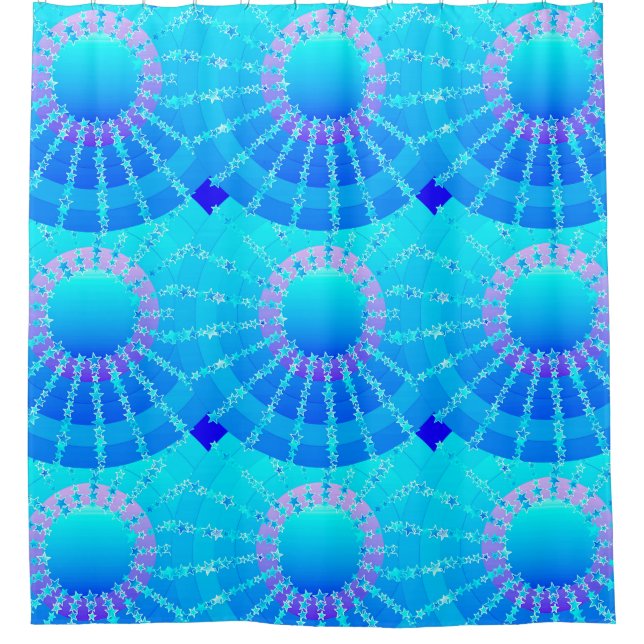 Mandala with Stars - turquoise satin gradient Shower Curtain (Front)