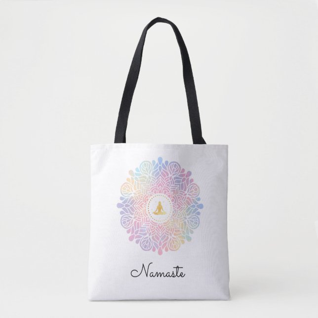 *~* Mandala Women Meditation Energy Pastel Rainbow Tote Bag (Front)