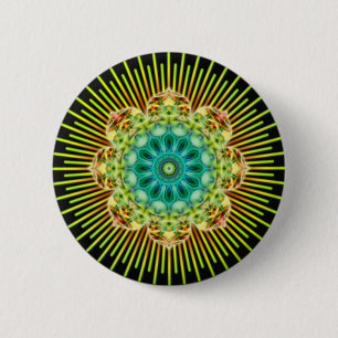 Mandala yellow green   black 6 cm round badge