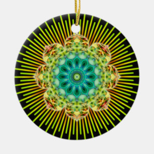 Mandala yellow green   black ceramic ornament