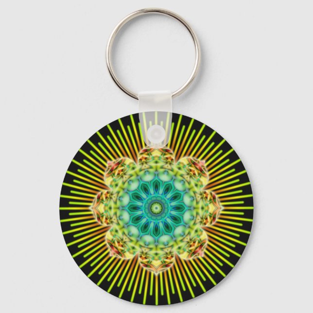 Mandala yellow green | black key ring (Front)