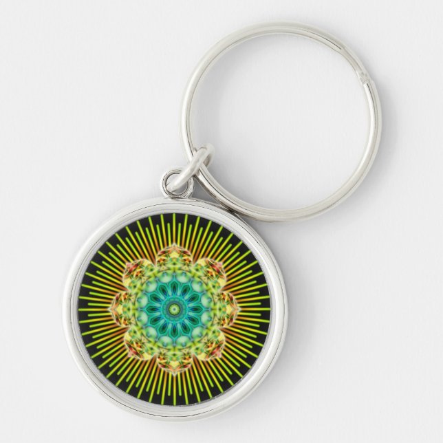 Mandala yellow green | black key ring (Front)