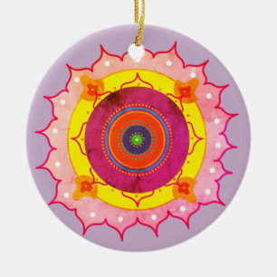 Mandala Yellow Pink Ceramic Ornament