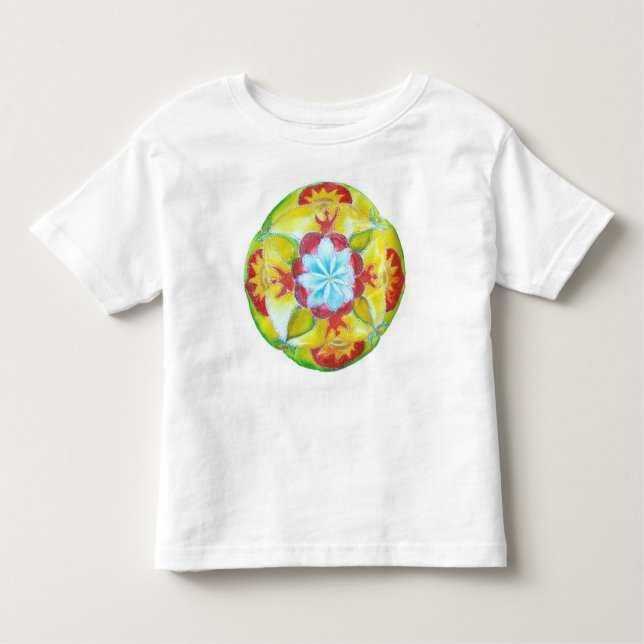 Mandala ,Yellow Round hand painted Mandala Toddler T-Shirt (Front)