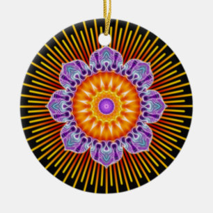 Mandala yellow violet black ceramic ornament