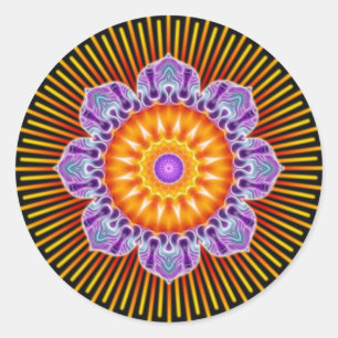 Mandala yellow violet black classic round sticker