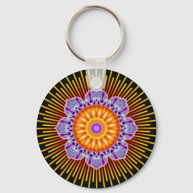 Mandala yellow violet black key ring (Front)