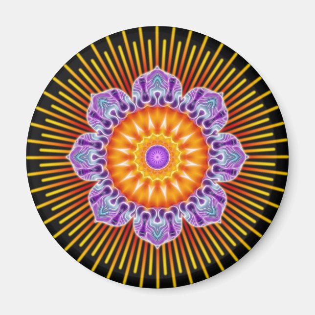 Mandala yellow violet black magnet (Front)