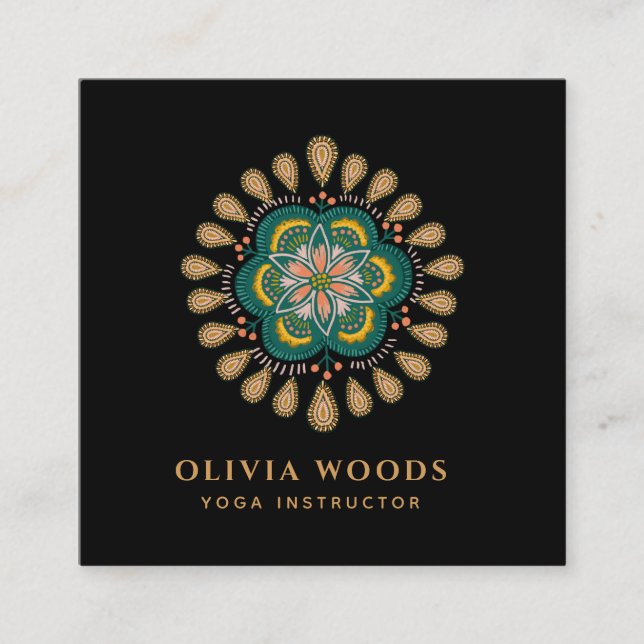 Mandala Yoga Instructor Square Business Card (Front)