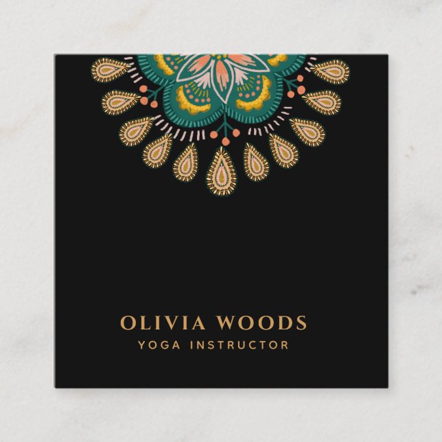 Mandala Yoga Instructor Square Business Card (Front)