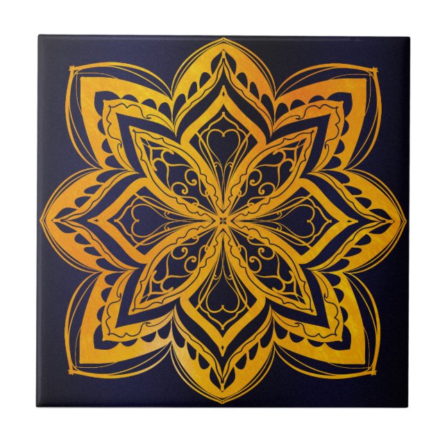 Mandala,zen,sacred geometric ,chakra, gold,elegant ceramic tile (Front)