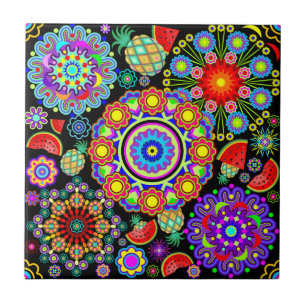 Mandalas & Exotic Fruits Pattern   Ceramic Tile