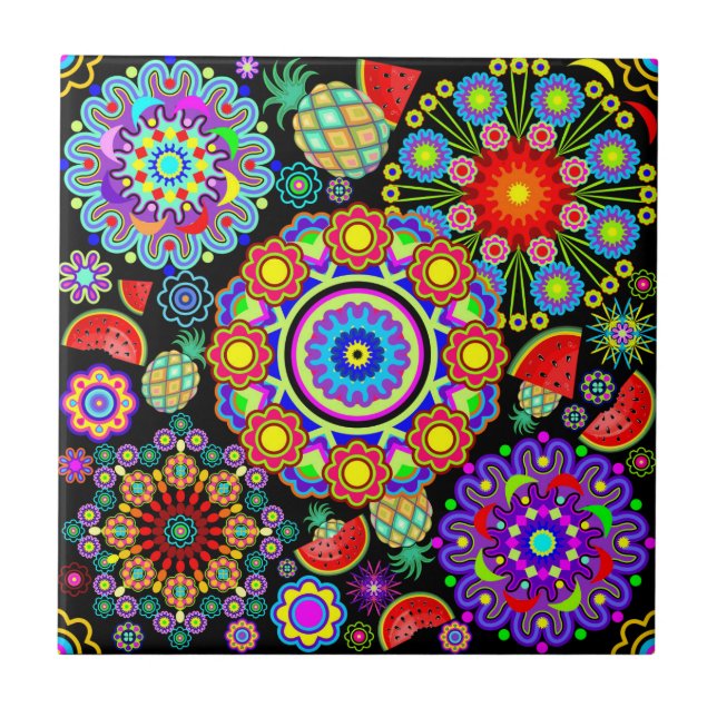 Mandalas & Exotic Fruits Pattern   Ceramic Tile (Front)
