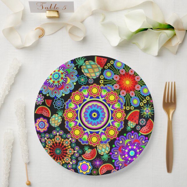 Mandalas & Exotic Fruits Pattern   Paper Plate (Wedding)